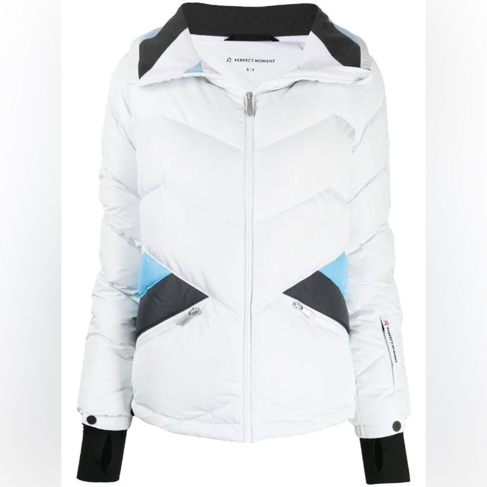 Perfect Moment Womens Ski Jacket Apres Duvet Cool Blue Medium Waterproof Down